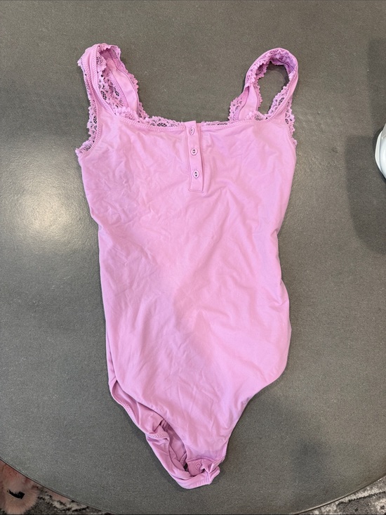 SKIMS Tops - SKIMS Pink Lace-Trim Tank Bodysuit